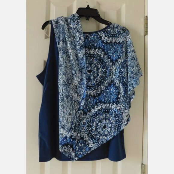 Zac &Rachel Top Draped Sleeveless Lace Layered Blue PXL NEW - Picture 6 of 7